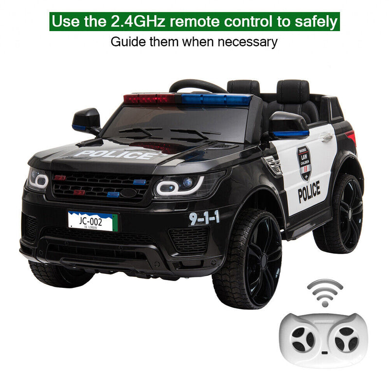 12V Children's Police Ride-On Vehicle Electric Cars with 2.4G Remote Control and LED Flashing Lights U1