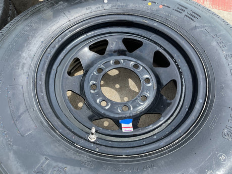 (5) 16x6 16" Dexstar Steel Trailer Gloss Black Wheels Rims Tires 14 PLY 8x6.5 Texas Truck Tire