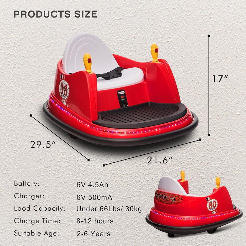 6V Electric Kids Ride-On Bumper Car with 360° Spin and Remote Control - Red Toddler Toy