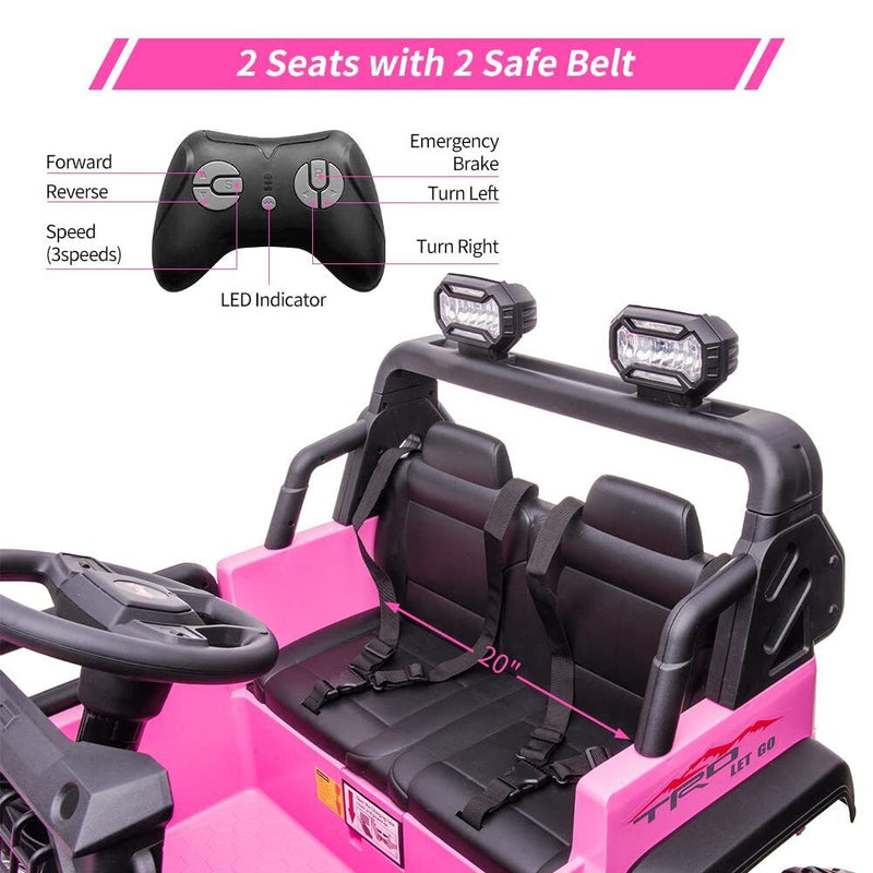Extra Large Pink Ride-On Car for Kids with 24V Battery and 2 Seats - Includes Remote Control for Parental Supervision