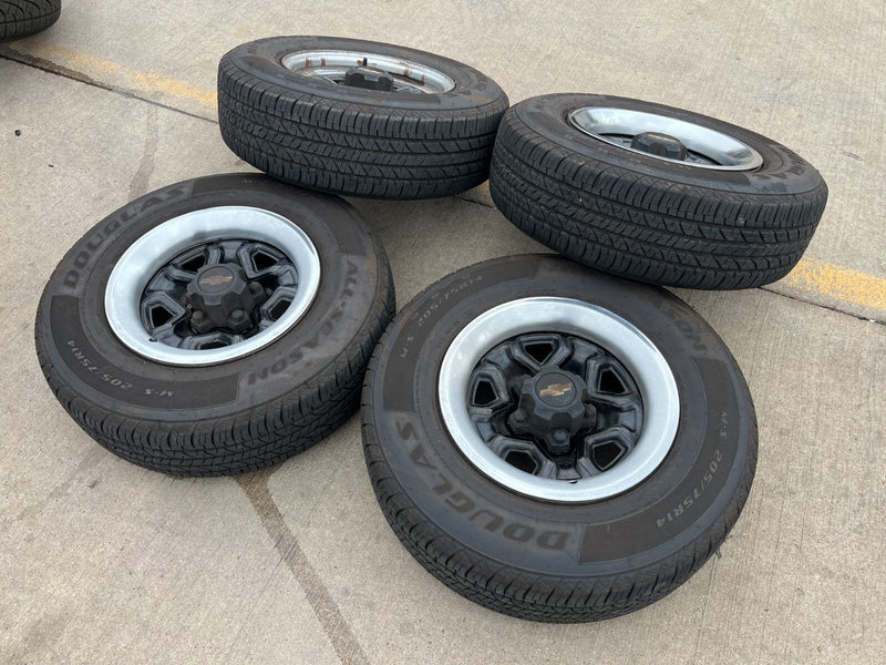14" Chevy C1500 Blazer Old School Chevy wheels rims GMC tires 5x120 5x4.75 Texas Truck Tire