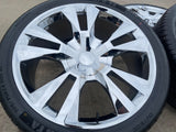 24" Chevy Silverado GMC OEM Replica Yukon Tahoe 5821 5620 wheels rims CHROME Texas Truck Tire