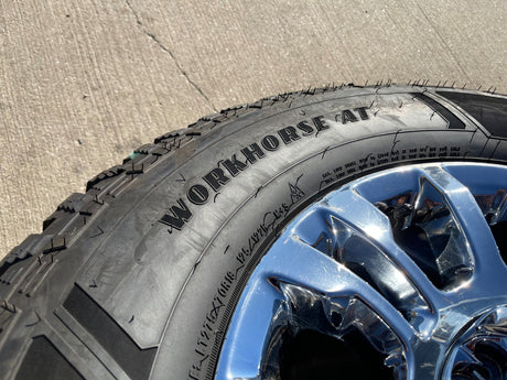 18" Ford F-250 F-350 OEM rims wheels 10290 chrome tires GOODYEAR WORKHORSE A/T Texas Truck Tire