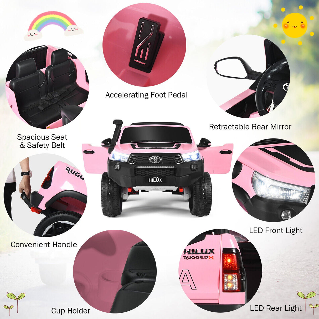 2-Seater 4WD Toyota Hilux Ride On Truck Car with Remote Control - Pink