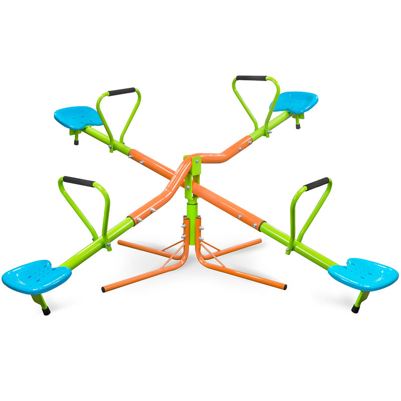 Outdoor Kids Playground Seesaw with Four Seats and 360-Degree Rotating Sturdy Design