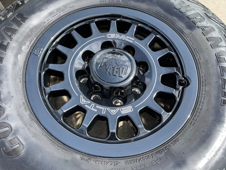 18" AEV SALTA GMC Sierra AT4X Chevy Trail Boss 2500 OEM wheels rims GOODYEAR 35" Texas Truck Tire