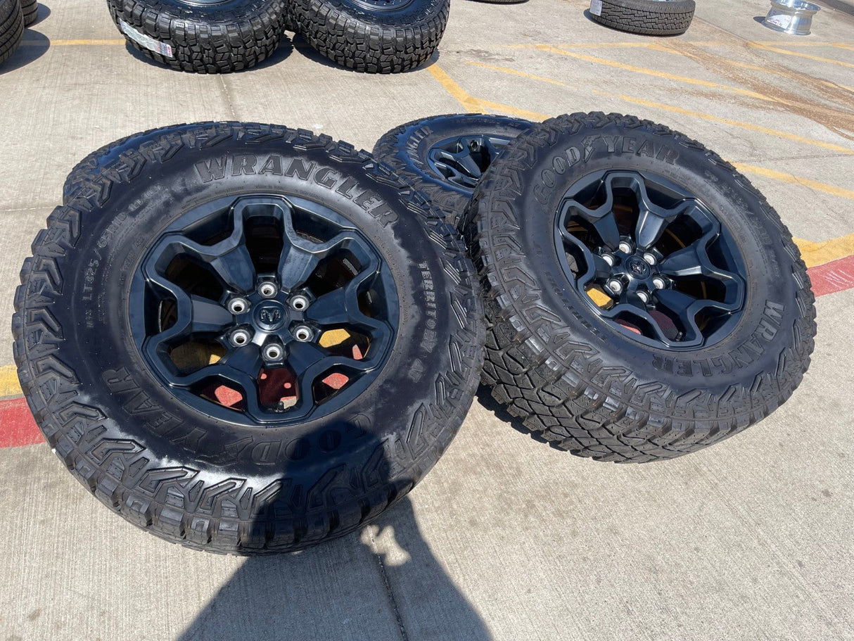 18" Dodge Ram 1500 TRX RHO Black OEM 66002 wheels rims TERRITORY M/T 35" Texas Truck Tire