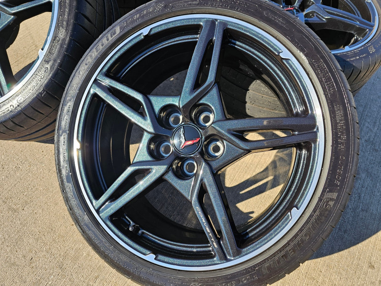 19" + 20" Chevy Corvette C8 OEM 14007 14008 wheels rims MICHELIN Texas Truck Tire