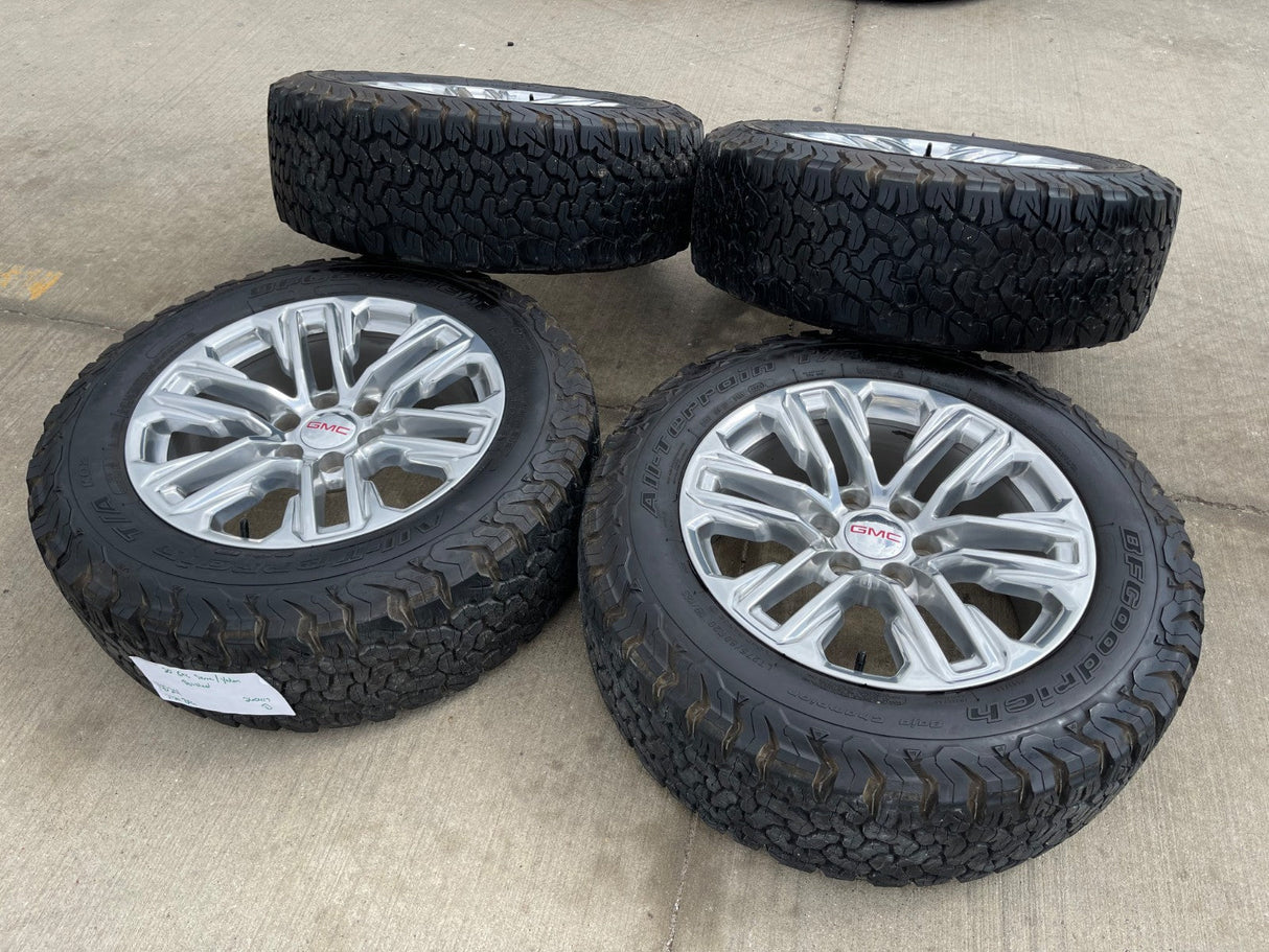 20" GMC Yukon Sierra Tahoe Silverado OEM 2120 14024 wheels rims BFG KO2 A/T 33" Texas Truck Tire