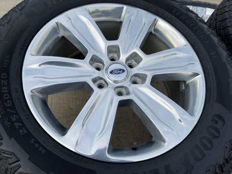 20" Ford F-150 Expedition OEM rims wheels polished 10004 tires GOODYEAR A/T Texas Truck Tire