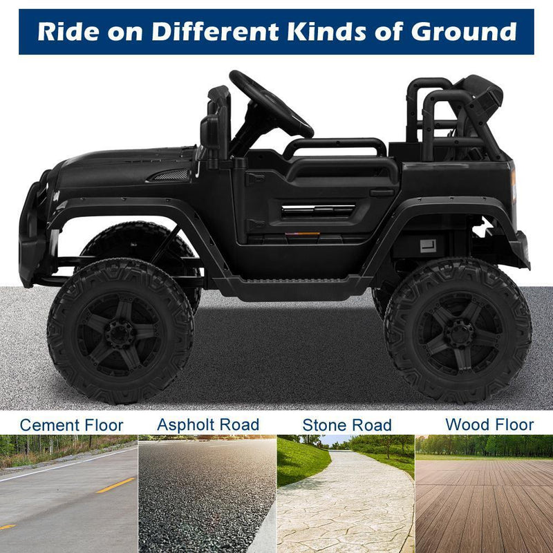 Black 12V Ride-On Truck for Kids with Parental Remote Control