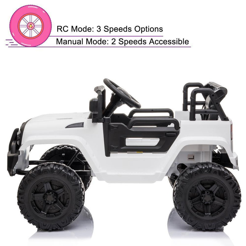 White 12V Electric Ride On Car for Kids with Music and Remote Control - 4 Wheels Fun Toy