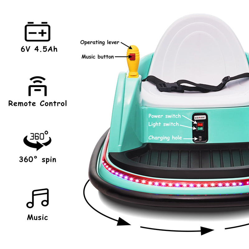 6V Electric Ride-On Bumper Car with Remote Control for Kids and Toddlers