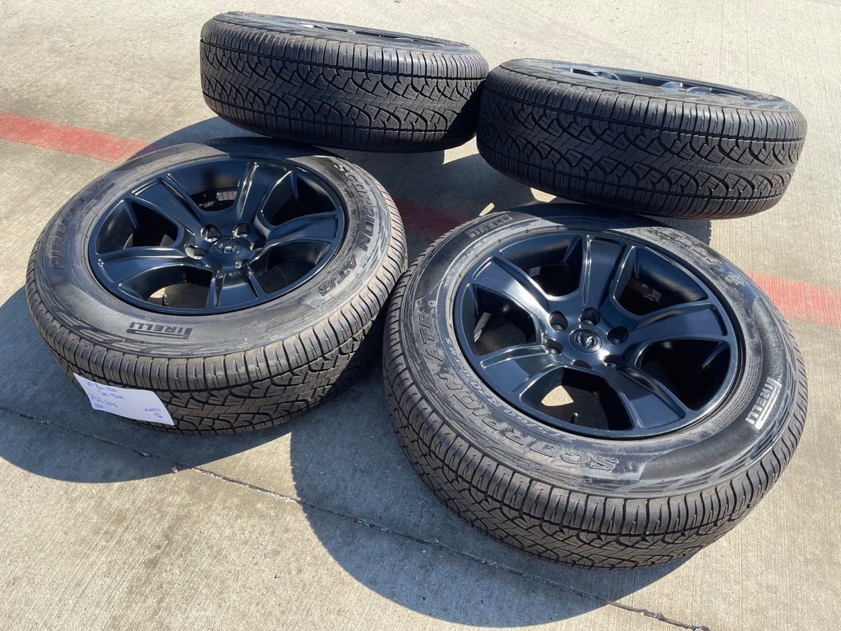 20" Dodge Ram 1500 OEM LIMITED Black 2676 2723 wheels rims PIRELLI A/TR Texas Truck Tire