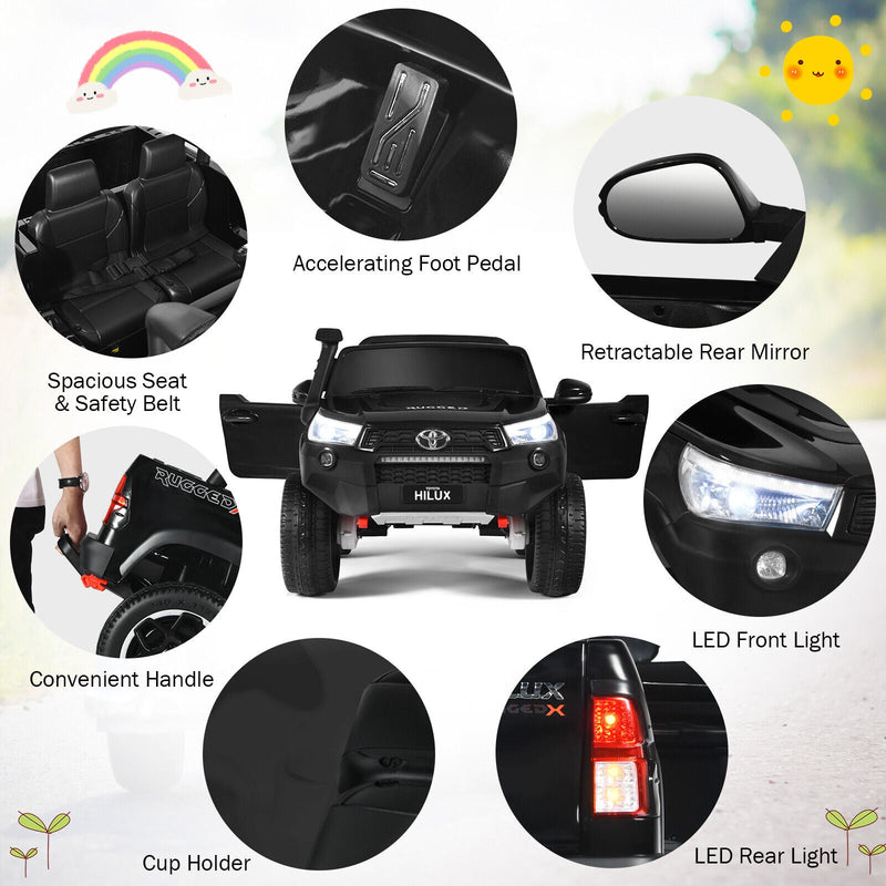 2-Seater Toyota Hilux Ride On Truck Car with Remote Control - Black