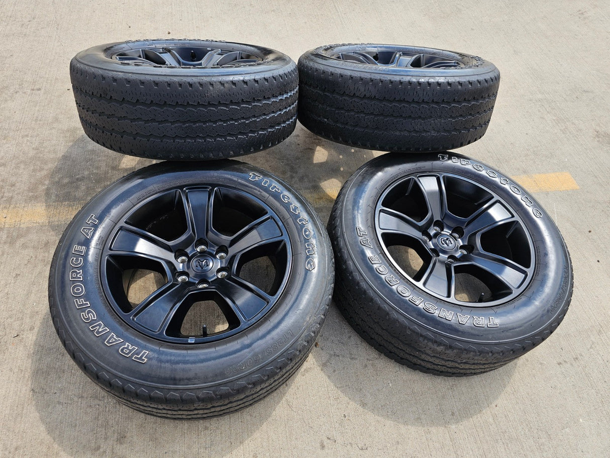 20" Dodge Ram 1500 OEM LIMITED Black 2676 2723 wheels rims FIRESTONE A/T Texas Truck Tire