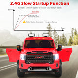 Licensed GMC 2-Seater Kids Ride On Truck with RC Control and Storage Box - Red