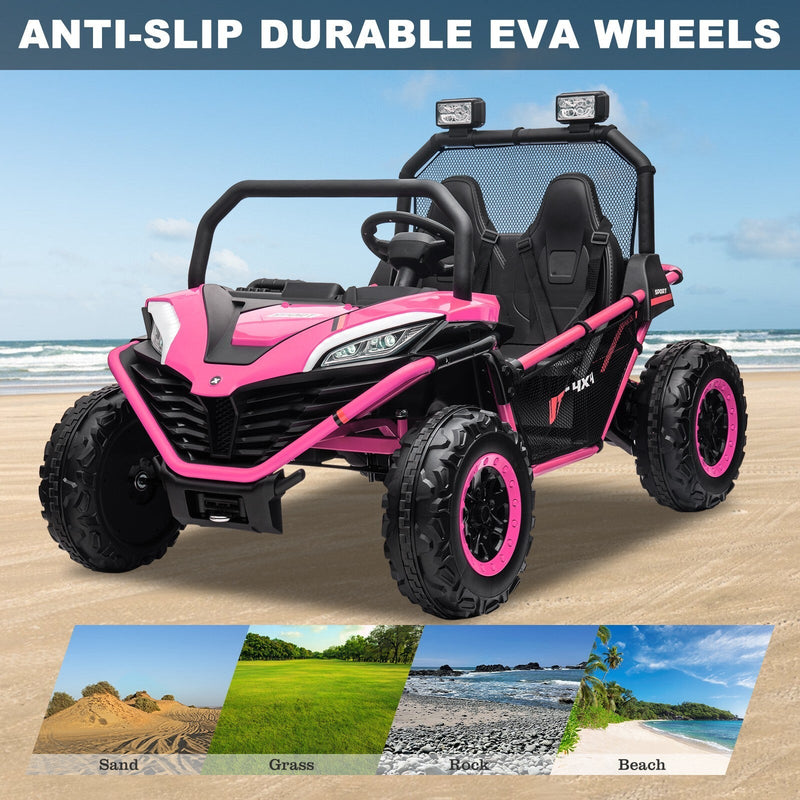 24V Kids 2-Seater Pink Ride-On UTV Toy with 400W Motor, Metal Frame, and EVA Wheels
