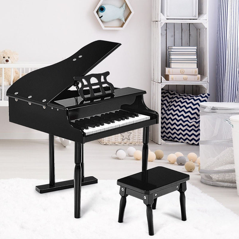Stylish and Sturdy 30-Key Children's Grand Piano with Bench in Black