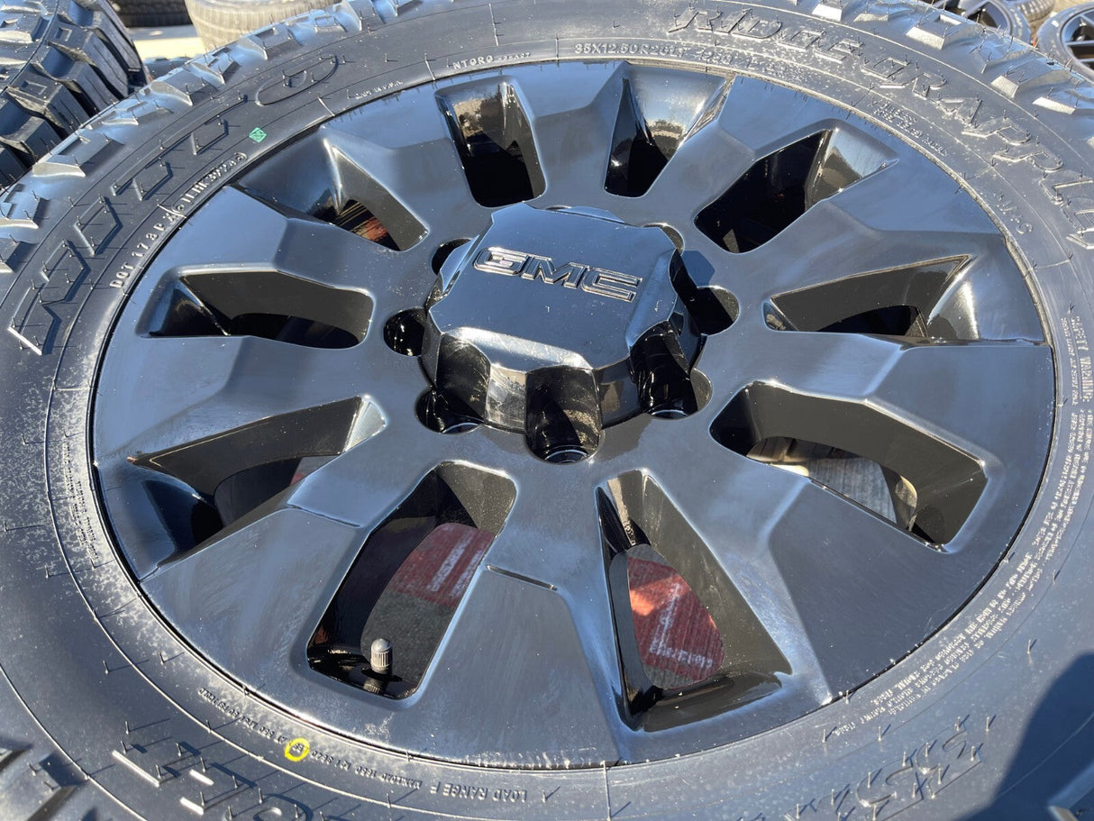 20" GMC Sierra Chevy Silverado 2500 3500 OEM 5960 5947 wheels rims NEW 35" Texas Truck Tire