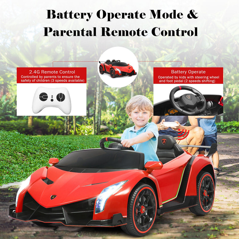 2-Seater Licensed Lamborghini Kids Ride On Car with RC and Swing Function - Red (12V)