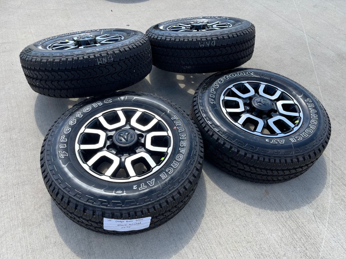 18" Ram 2500 3500 LARAMIE OEM wheels rims 2694 tires FIRESTONE A/T2 NEW 2026 Texas Truck Tire