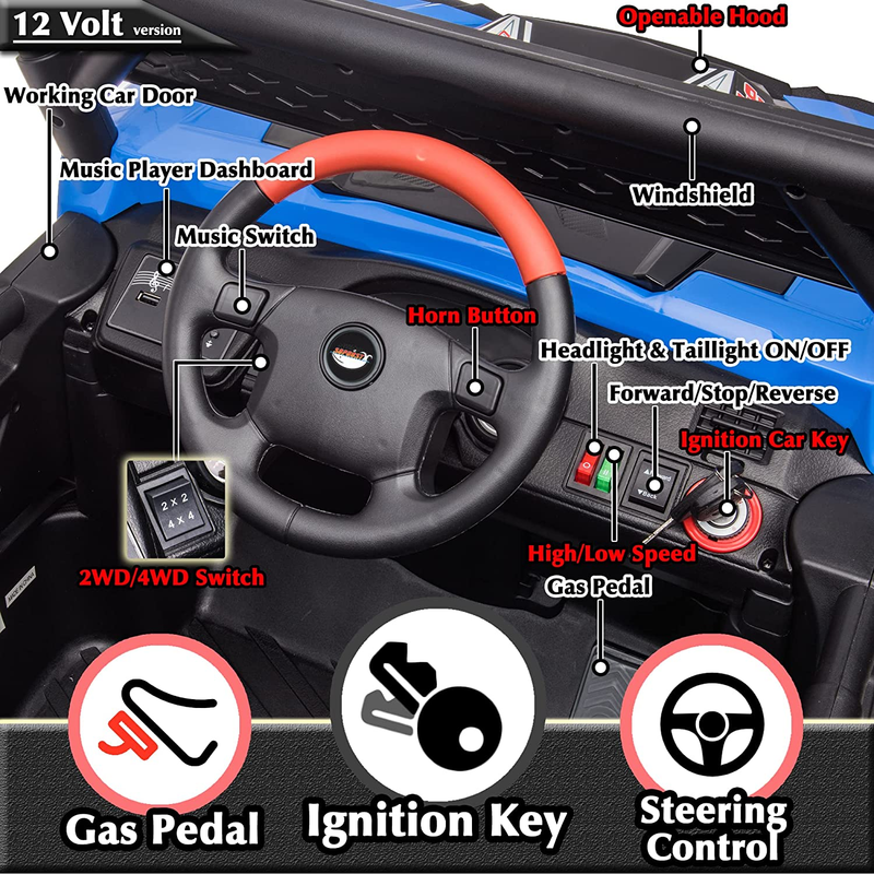 12V Electric Kids 4x4 Ride on Truck with Remote Control - Off-Roading Adventure for Children