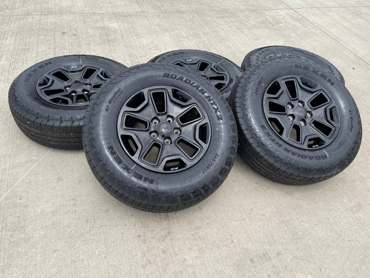 17" Jeep Wrangler Gladiator OEM wheels rims 9118 black tires NEW Texas Truck Tire