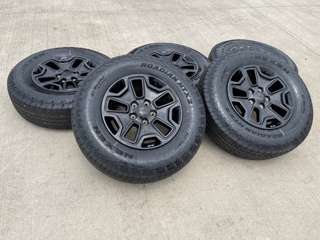 17" Jeep Wrangler Gladiator OEM wheels rims 9118 black tires NEW Texas Truck Tire