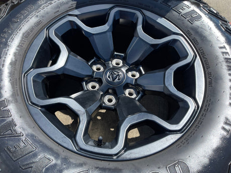 18" Dodge Ram 1500 TRX RHO Black OEM 66002 wheels rims TERRITORY M/T 35" Texas Truck Tire