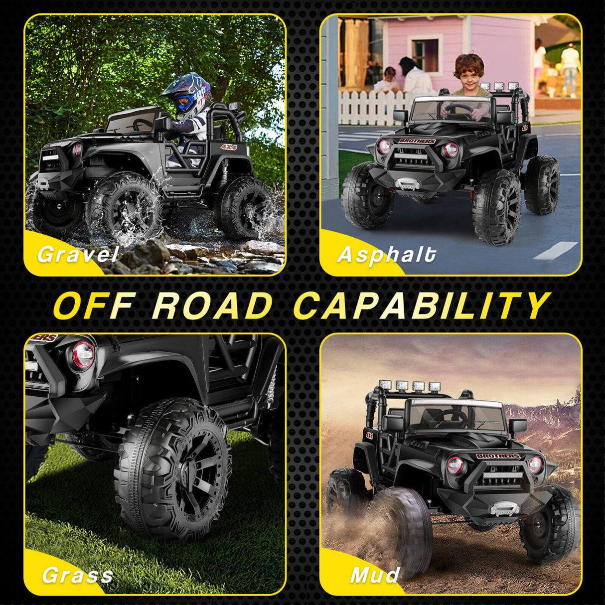 Electric 2-Seater Kids Jeep with 400W Motor, LED Lights, and 24V Battery