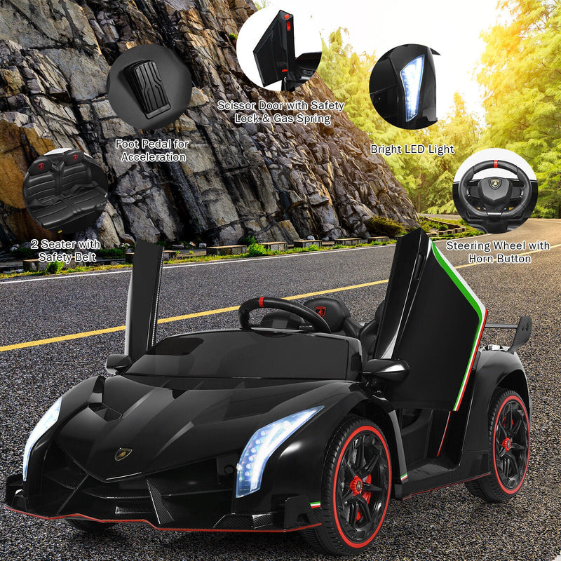 2-Seater Licensed Lamborghini Kids Ride On Car with RC and Swing Function - Black (12V)