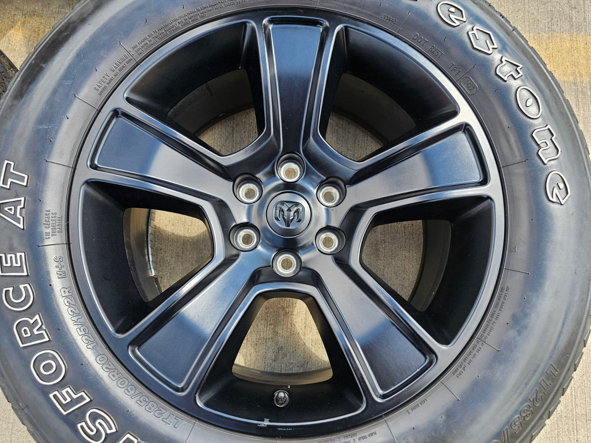 20" Dodge Ram 1500 OEM LIMITED Black 2676 2723 wheels rims FIRESTONE A/T Texas Truck Tire