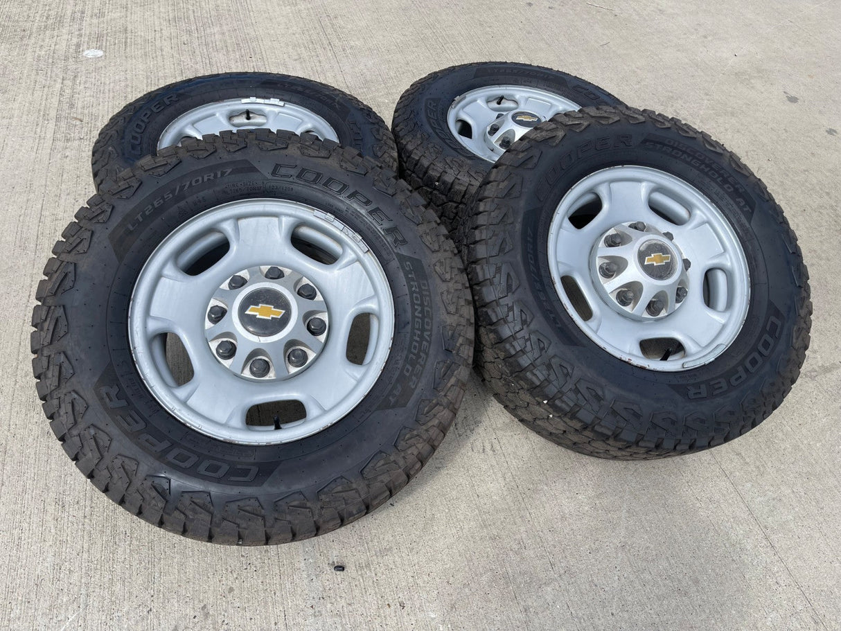 17" Chevy Silverado GMC Sierra 2500 OEM 8095 wheels rims COOPER DISCOVERER AT Texas Truck Tire
