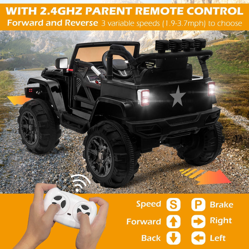 12V Electric Ride-On Jeep Truck for Kids with Remote Control and 3 Speed Settings