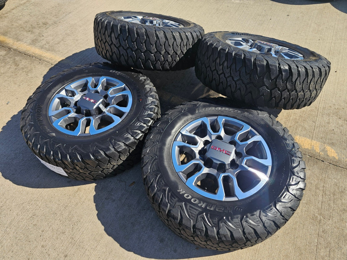 18" GMC Sierra AT4X Chevy Silverado 2500 3500 OEM 5949 wheels rims HANKOOK M/T2 Texas Truck Tire