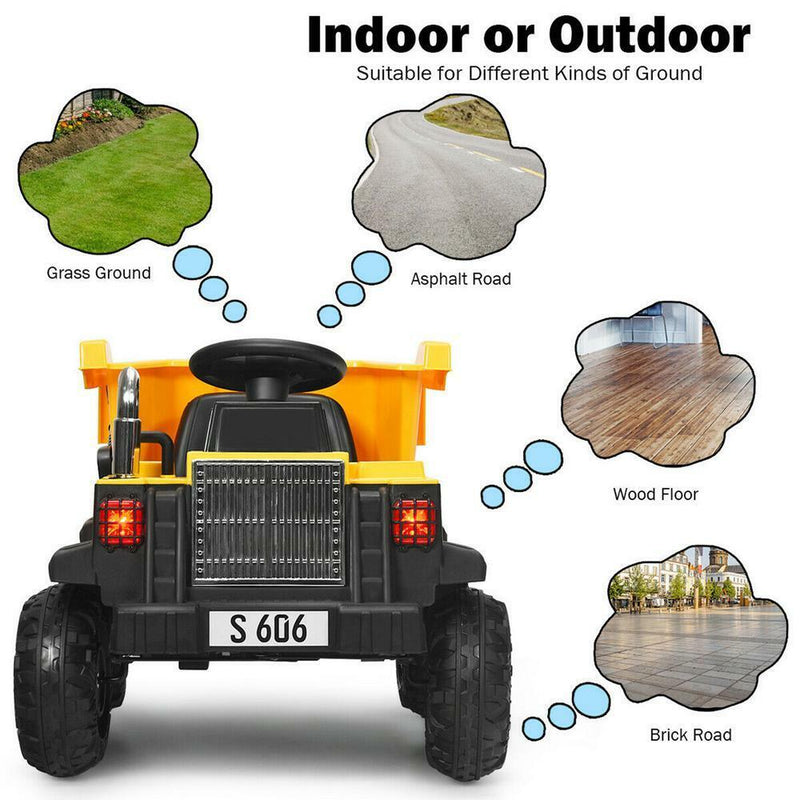 12V Electric Ride On Dump Truck with Remote Control for Kids - Construction Tractor with Working Bucket
