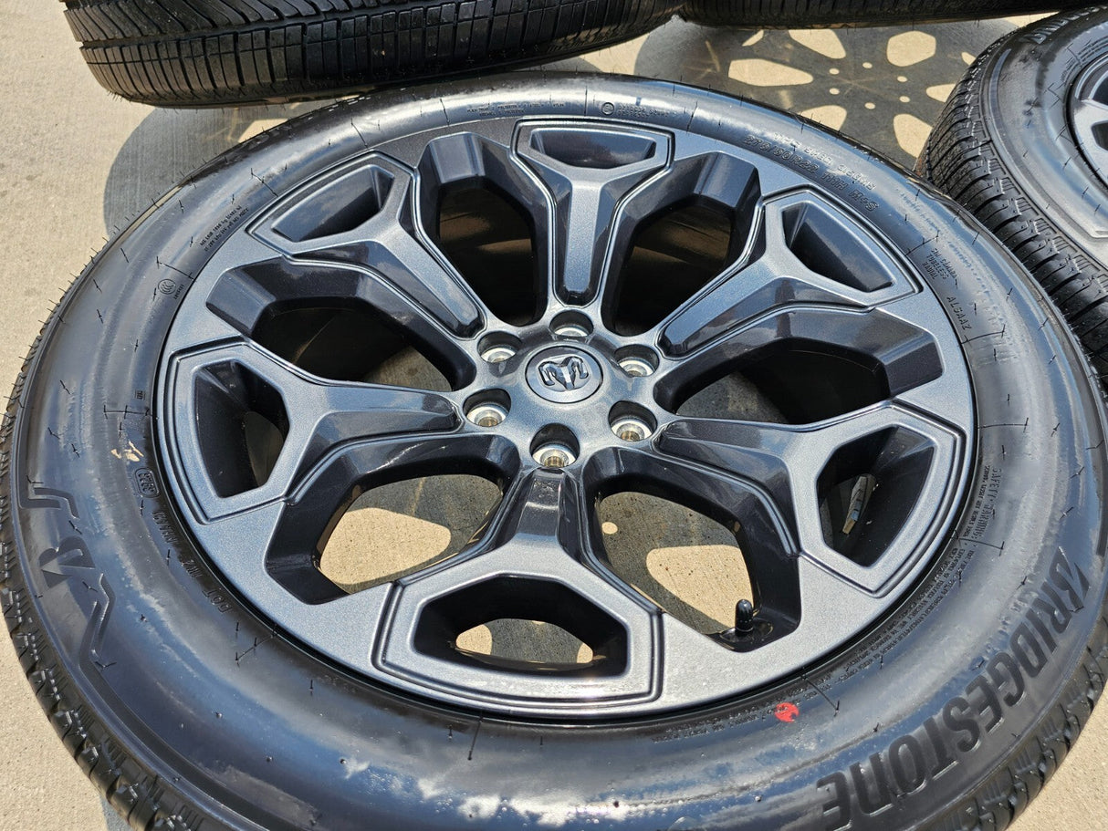 22" Dodge Ram 1500 OEM Laramie wheels LIMITED Gray 2685 2727 tires NEW Texas Truck Tire