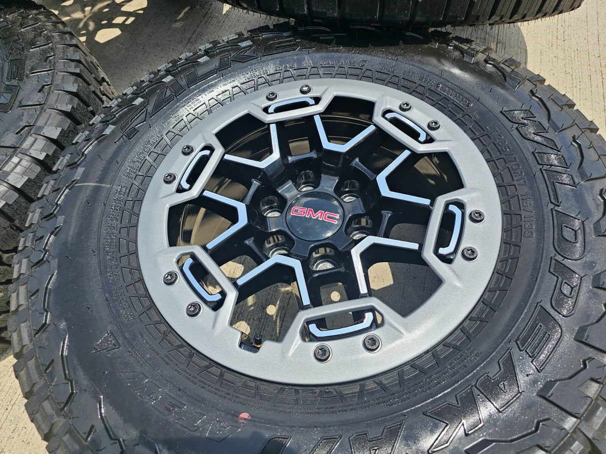 17" GMC Sierra Chevy Silverado OEM Beadlock wheels rims Canyon FALKEN A/T3 NEW Texas Truck Tire