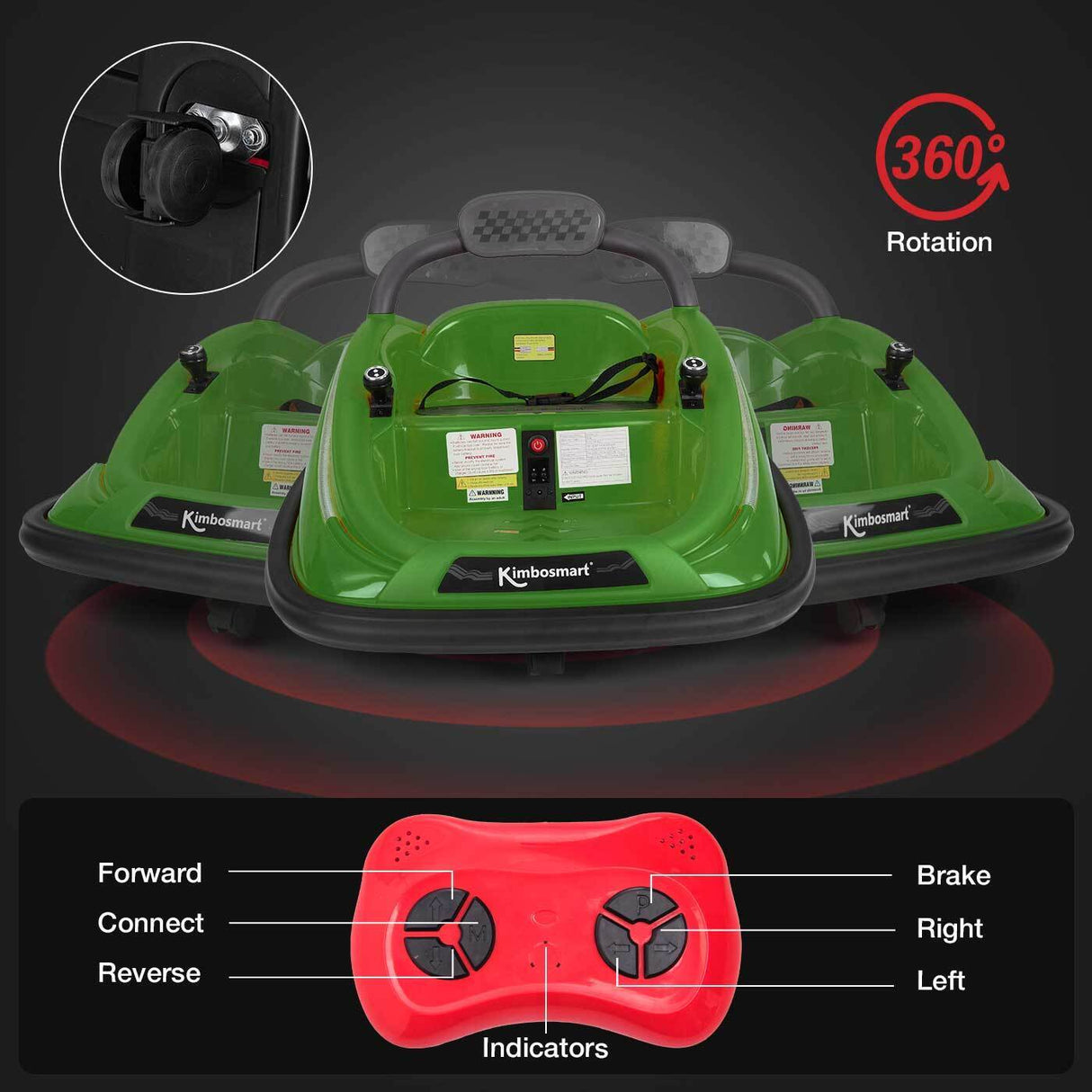 Kimbosmart Electric Bumper Car for Kids - Remote Controlled 360° Spin Ride-On
