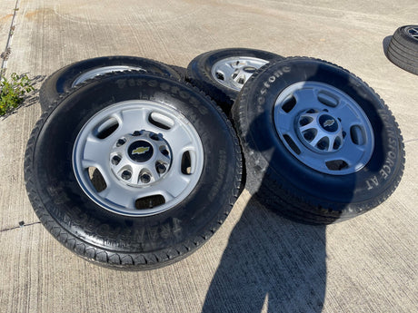 17" Chevy Silverado GMC Sierra 2500 OEM 8095 wheels rims FIRESTONE A/T Texas Truck Tire