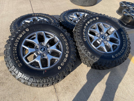 17" Ford Bronco wheels rims SASQUATCH 95229 10387 Ranger NEW FIRESTONE M/T Texas Truck Tire
