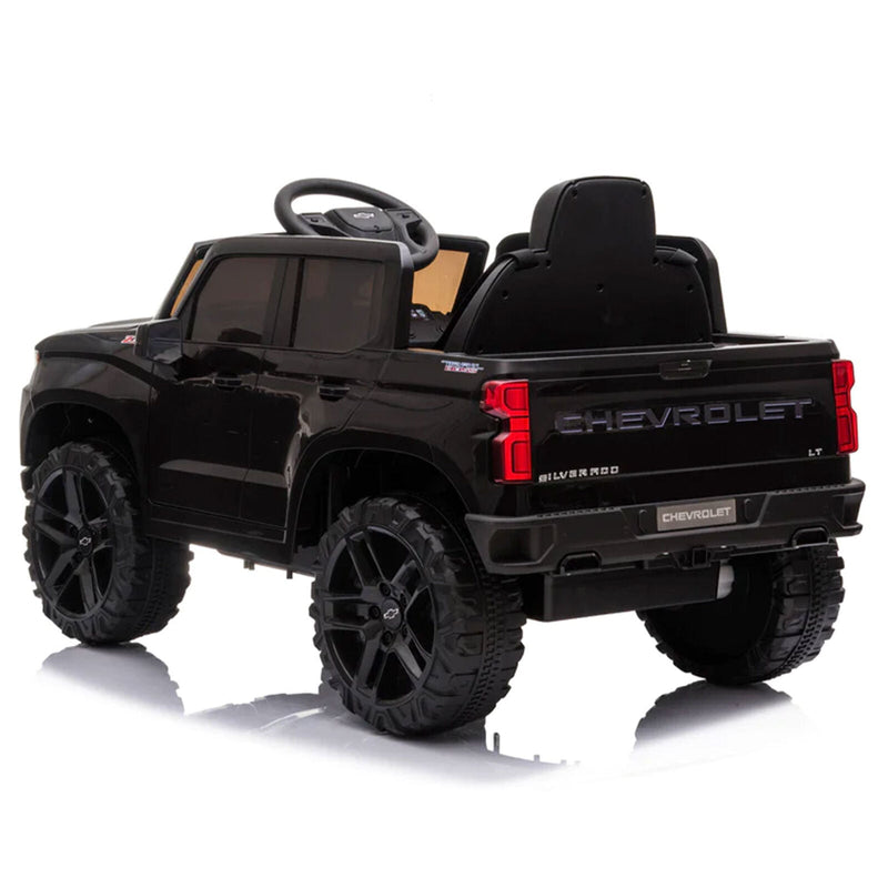 Black Chevy Silverado 4x4 Trail Boss Monster Truck Ride-On with Big Wheels