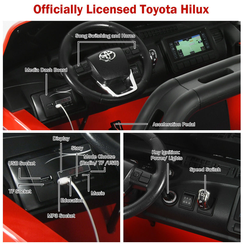 2x12V Authorized Toyota Hilux Ride-On Truck Vehicle 2-Seat 4x4 w/ Remote Control Crimson