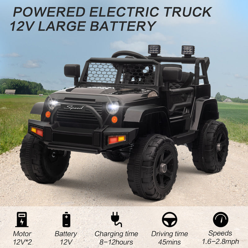 12V Kids Ride-On Truck with Remote Control, Power Wheels, and LED Lights