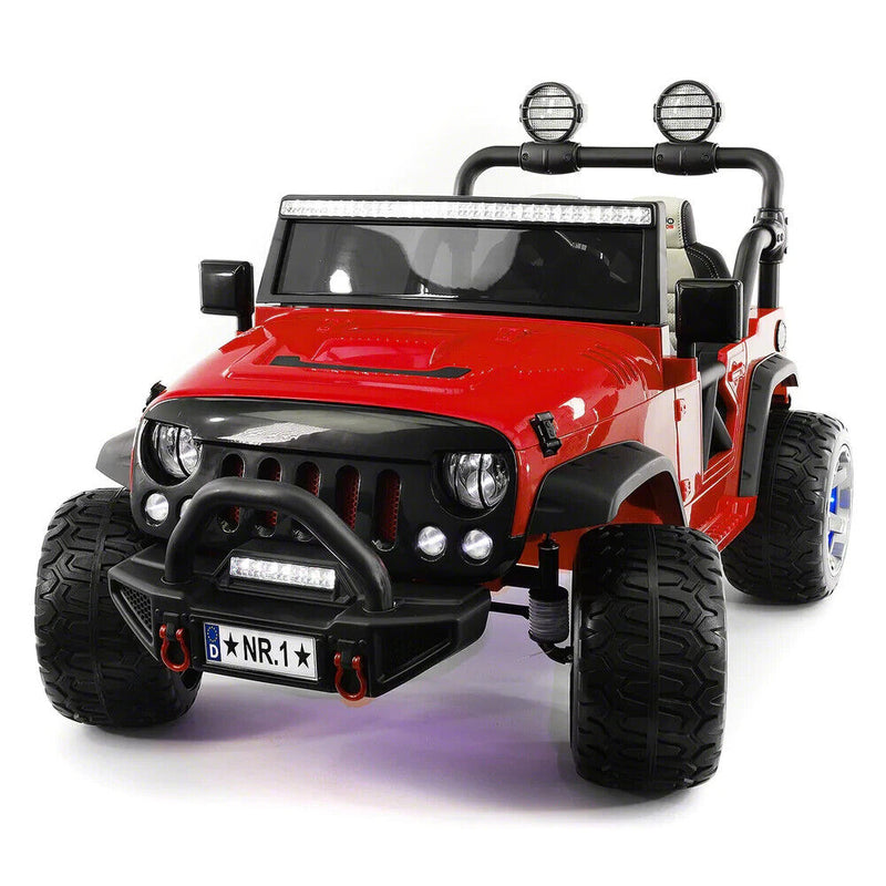 12V CHILDREN'S RIDE-ON JEEP TRUCK CAR, DUAL POWERFUL MOTORS, TWO SEAT CAPACITY, HIGH-GRIP TYRES, LED LIGHTS & REMOTE CONTROL