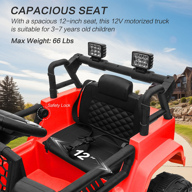 12V Kids Ride-On Truck with Remote Control, Power Wheels, and LED Lights