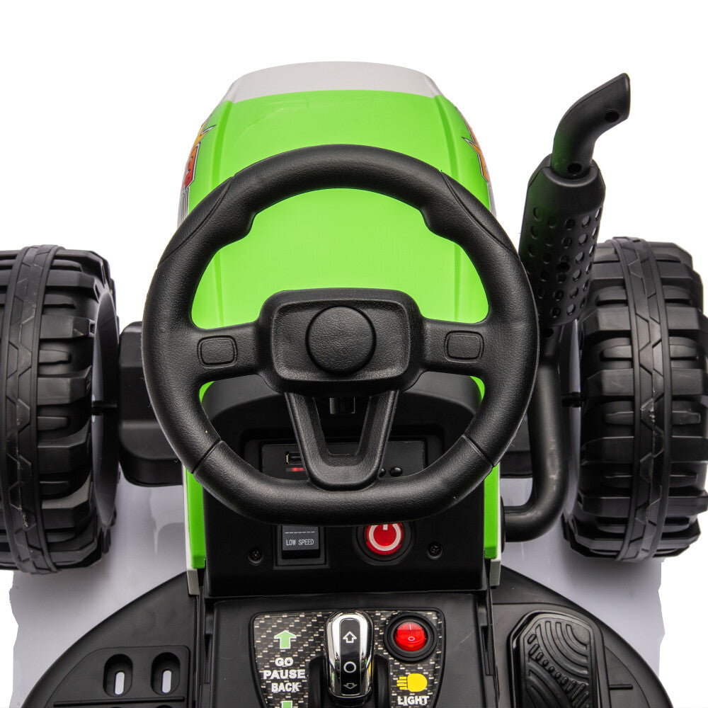 24V Battery-Powered Electric Ride-On Tractor with Trailer Toy