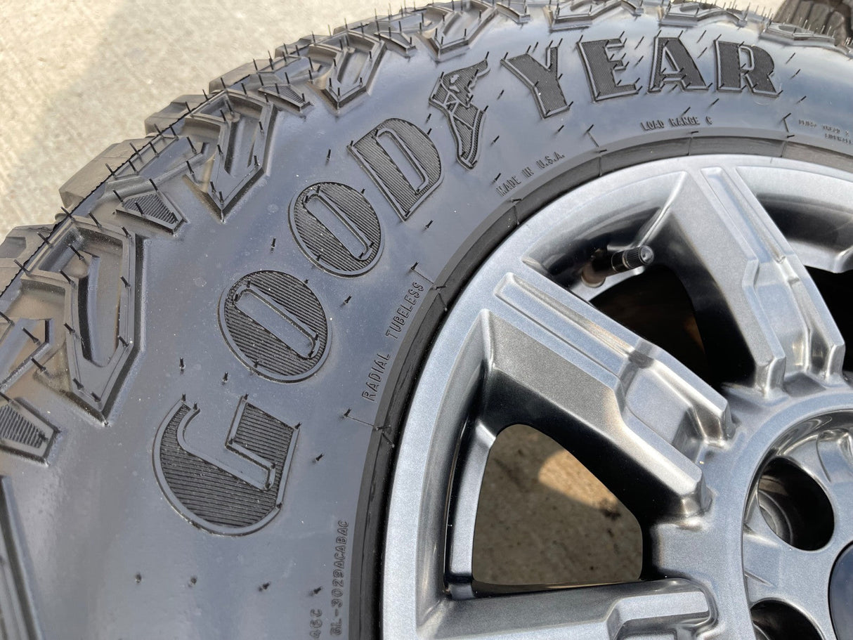 18" GMC Sierra AT4X Chevy Silverado OEM 14131 wheels rims 2025 2026 GOODYEAR M/T Texas Truck Tire