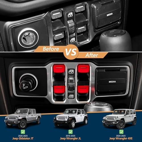 Red Window Button Cover Compatible with 2018-2025 Jeep Wrangler JL Unlimited Sahara Rubicon